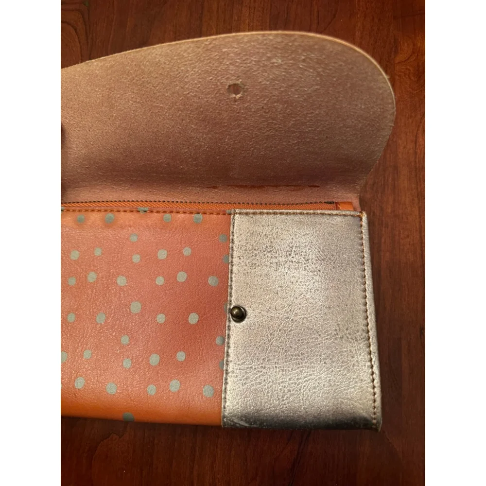 Faux Leather Polka Dotted and Silver Wristlet